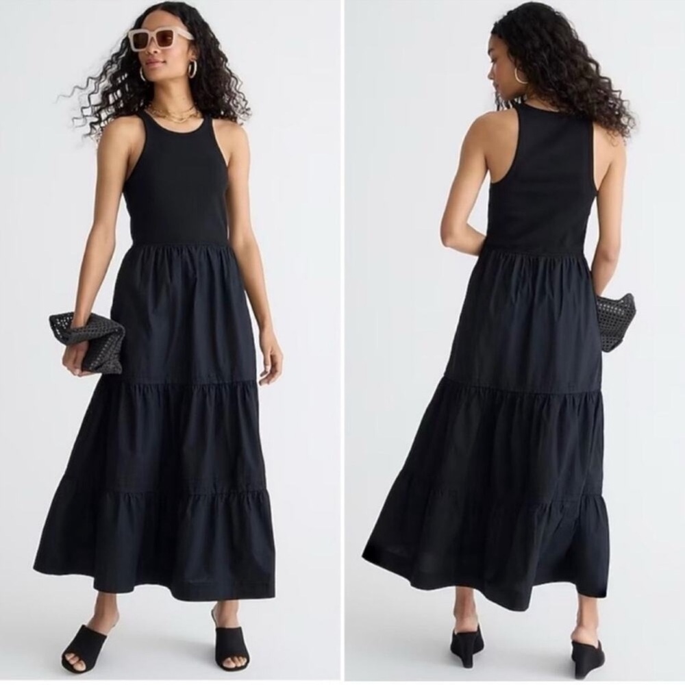 J.Crew Womens Vintage Rib High Neck Cutaway Tank Dress Poplin Skirt Black Sz L